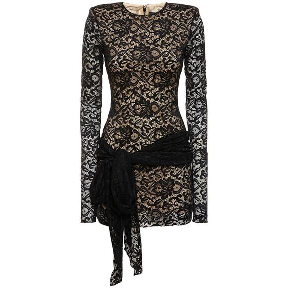 NWOT Rotate Illusion Lace Self Tie Long Sleeve Bodycon Mini Dress in Black Sz 4 - Picture 4 of 16